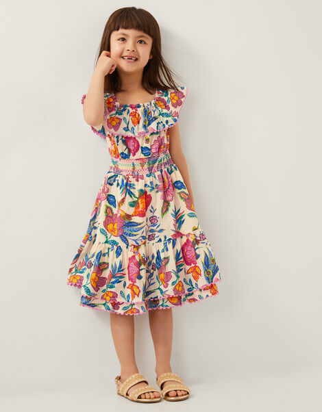 Milena Floral Print Bardot Dress, Ivory (IVORY), large