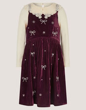 Lace Embellished Top & Velvet Dress Set, Red (BURGUNDY), large
