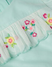 Embroidered Scallop Frill Dress, Blue (AQUA), large
