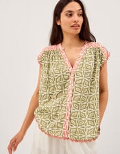 Elma Sleeveless Print Top, Green (KHAKI), large