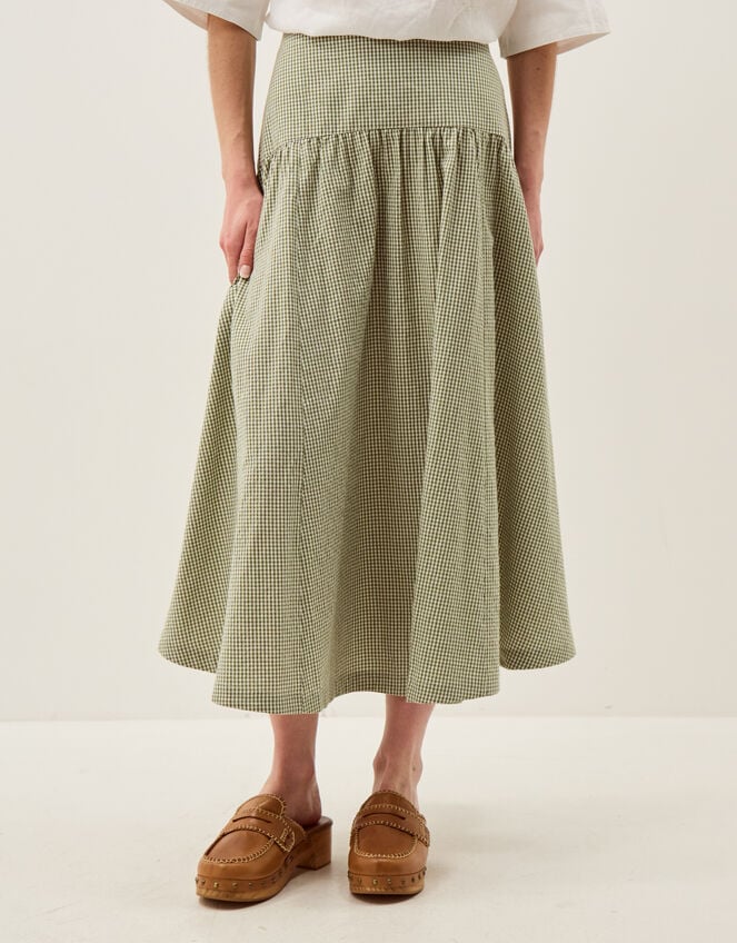 Gaia Gingham Midi Skirt, Green (GREEN), large