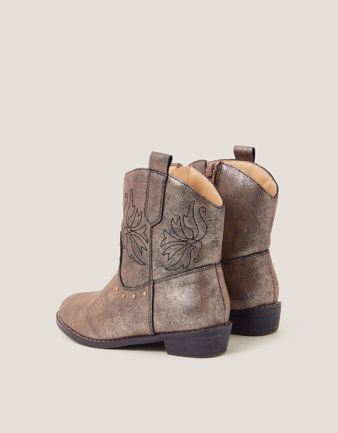 Brooke Metallic Cowboy Boots, Bronze (BRONZE), large