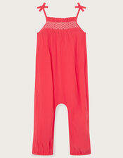 Baby Shirred Jumpsuit, Orange (CORAL), large