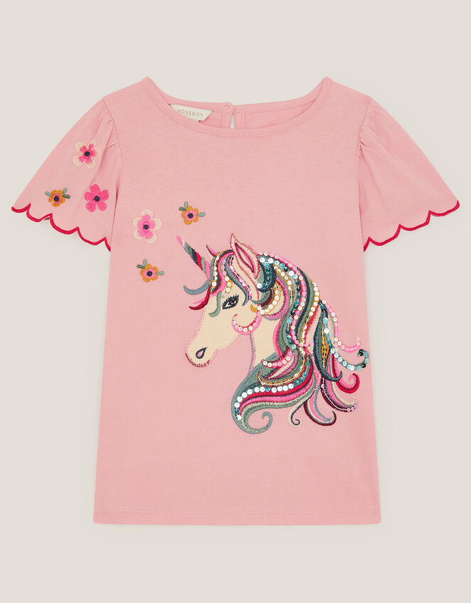 Embroidered Sequin Unicorn T-Shirt, Pink (PINK), large