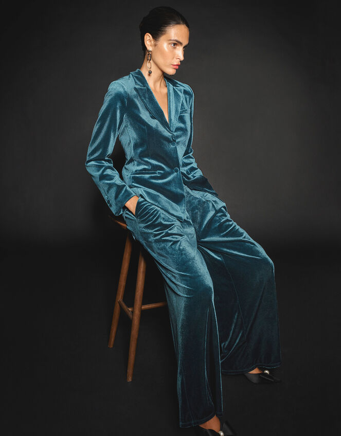 Valery Wide Leg Velvet Trousers, PEACOCK, large
