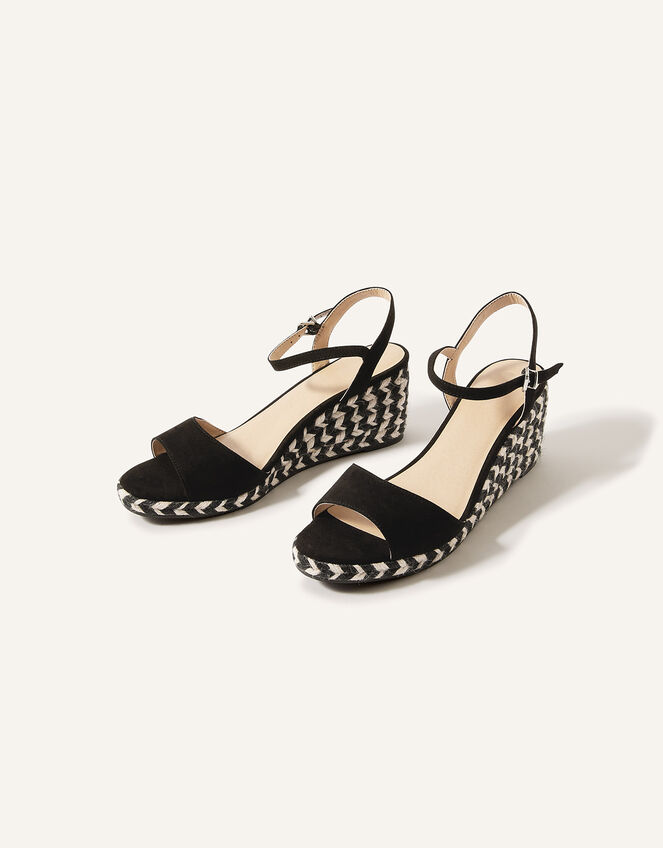 Aztec Design Strappy Wedges, Black (BLACK), large