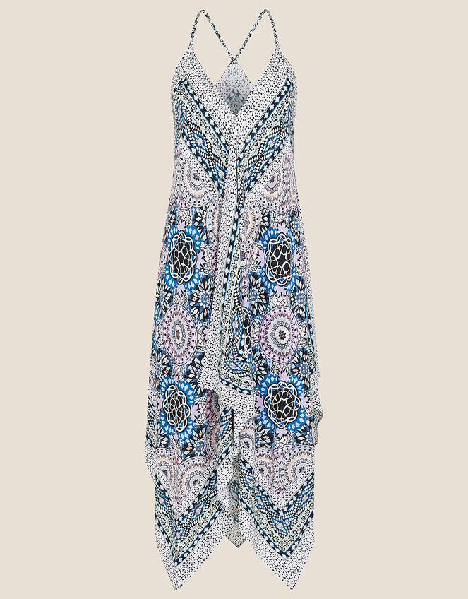 Geometric Print Hanky Hem Dress, Blue (BLUE), large