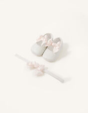 Satin Bow Bootie and Bando Set, Ivory (IVORY), large