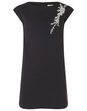 Betty Gem Brooch Stretch Short Dress, Black (BLACK), large