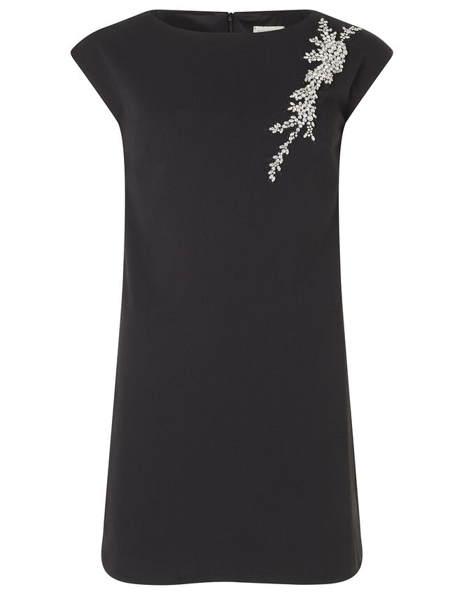Betty Gem Brooch Stretch Short Dress, Black (BLACK), large