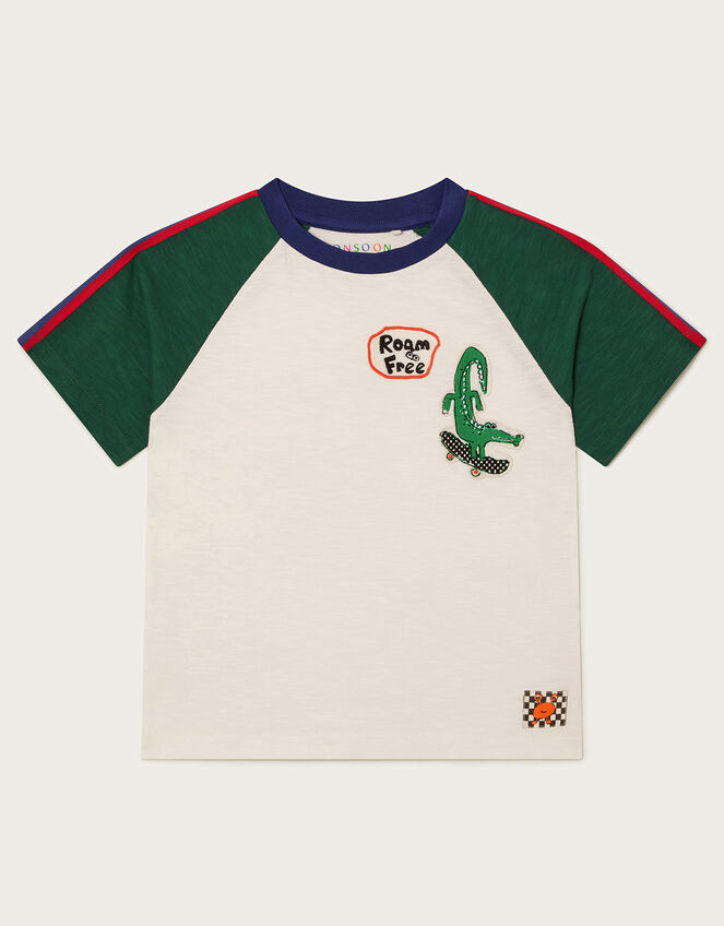 Sporty Crocodile Raglan T-Shirt, White (WHITE), large