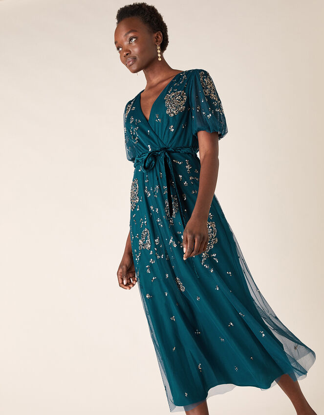 Roza Embellished Midi Dress, Teal (TEAL), large