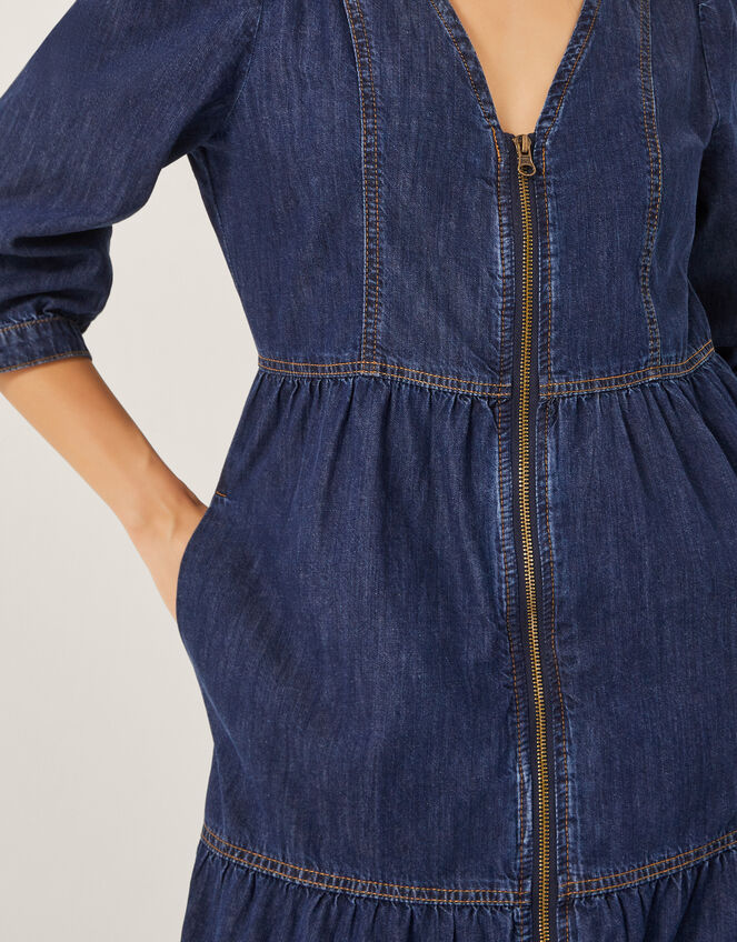 Maya Zip Denim Midi Dress, Blue (INDIGO), large