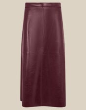 Pippa Faux Leather Midi Skirt, Red (BURGUNDY), large