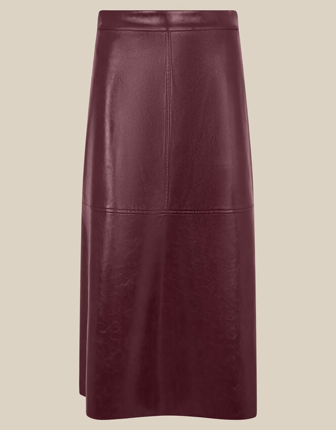 Pippa Faux Leather Midi Skirt, Red (BURGUNDY), large