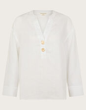 Camille Button Linen Top, White (WHITE), large