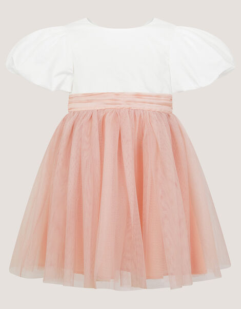 Baby Puff Sleeve Sateen Tulle Party Dress, Pink (PINK), large