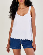 Scallop Plain Cami Top in Linen Blend, White (WHITE), large