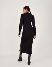 Self Belt Tie Column Dress with Sustainable Viscose, Black (BLACK), large