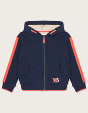 Borg Lined Zip Hoodie, Blue (NAVY), large