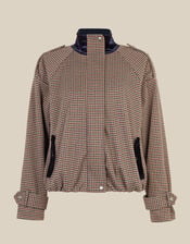 Carly Funnel Neck Houndstooth Bomber Jacket, Brown (BROWN), large