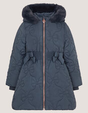 Bonnie Bow Quilted Puffer Coat, Blue (NAVY), large