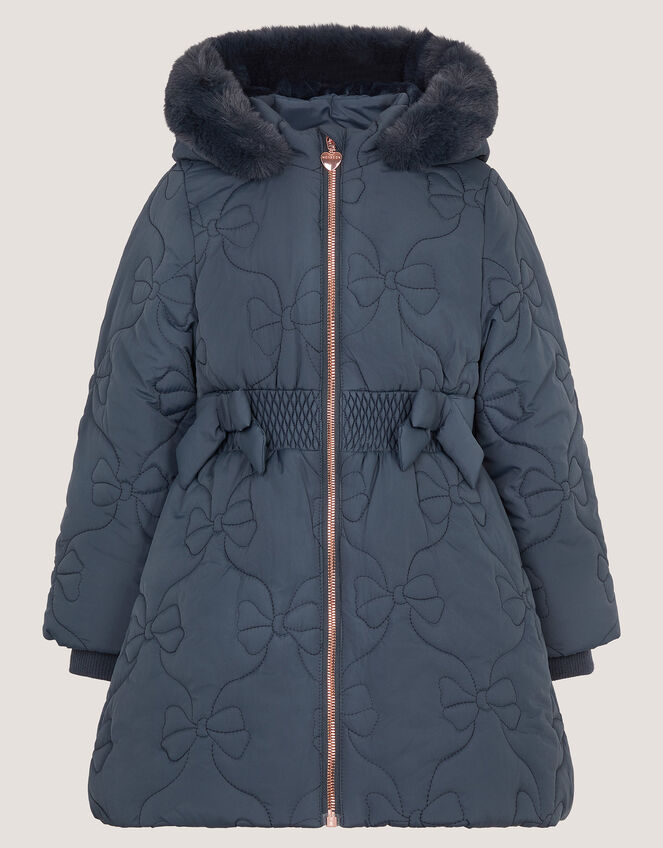 Bonnie Bow Quilted Puffer Coat, Blue (NAVY), large