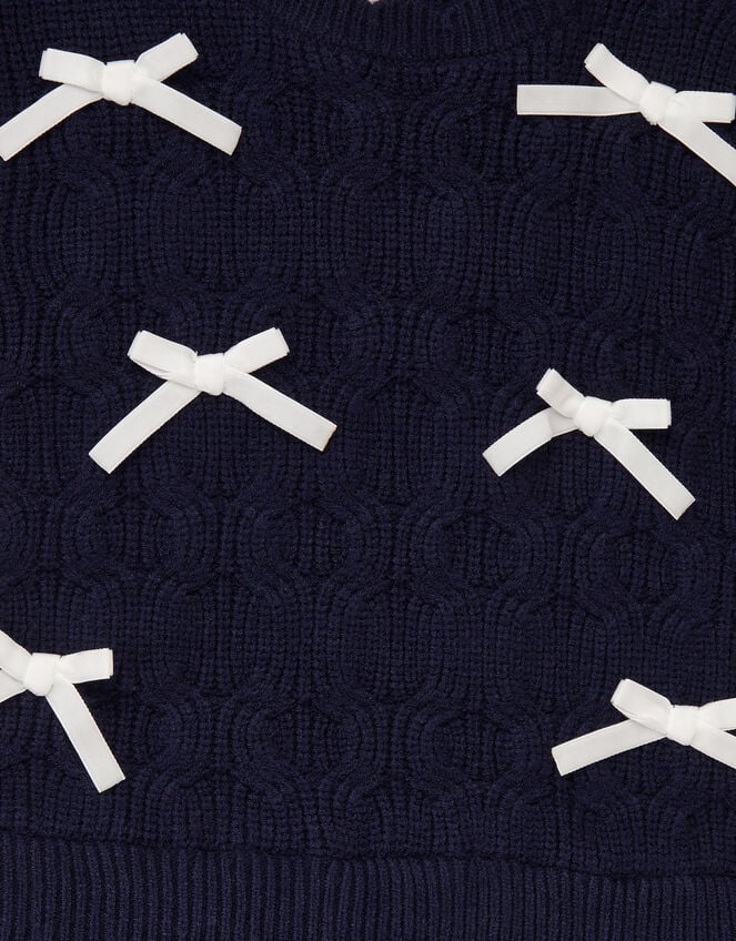 Bow Knit 2-in-1 Check Dress, Blue (NAVY), large