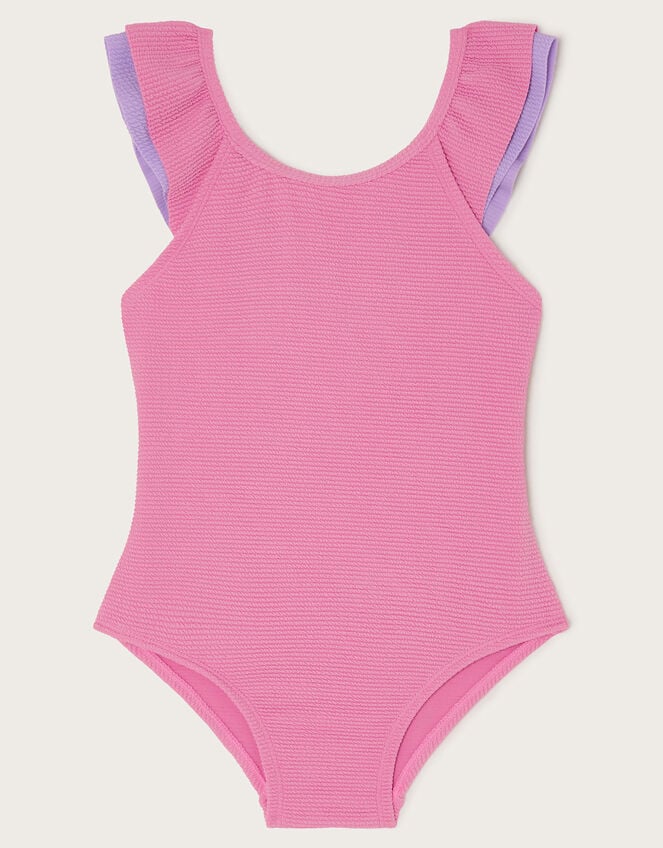 Frilly Seersucker Swimsuit, Pink (PINK), large