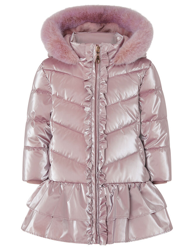 Metallic Frill Hooded Coat, Pink (PINK), large