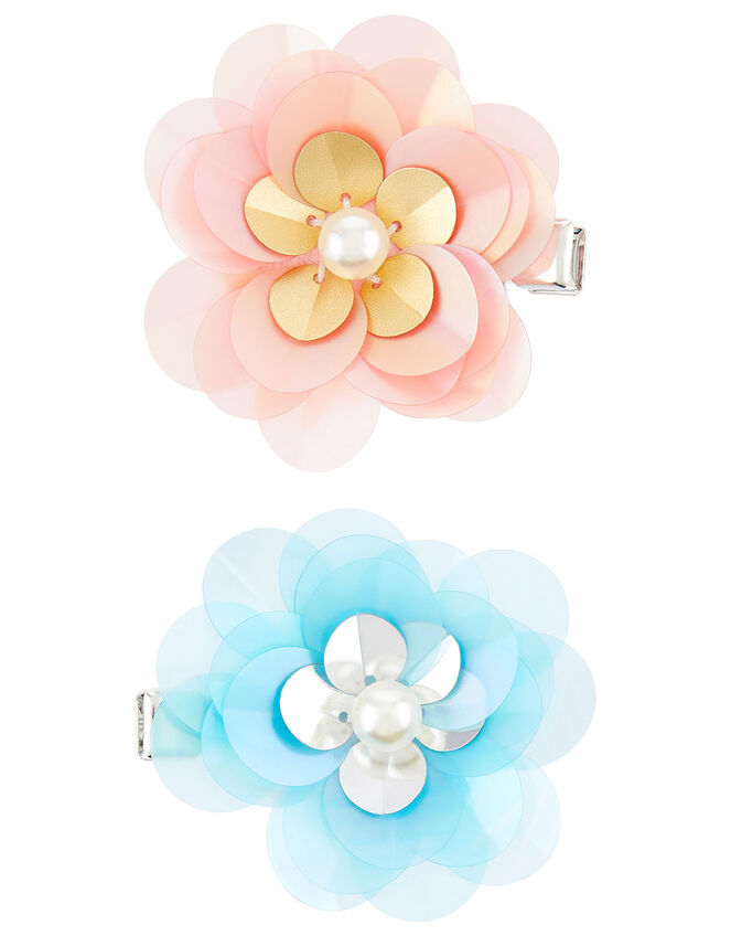 Frosted Sequin Flower Hair Clips, , large