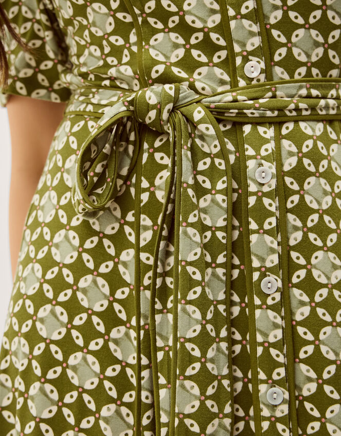 Kalani Geometric Jersey Midi Shirt Dress, Green (GREEN), large