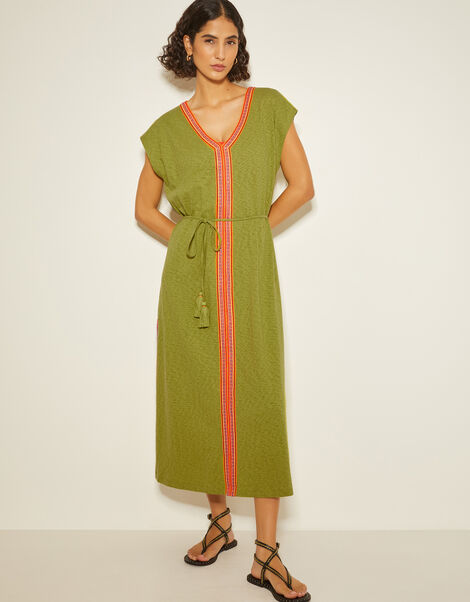 Estela Jersey Embroidered Kaftan, Green (GREEN), large