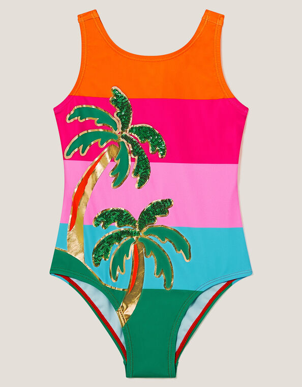 Colorblock Palm Sequin Swimsuit, Pink (PINK), large