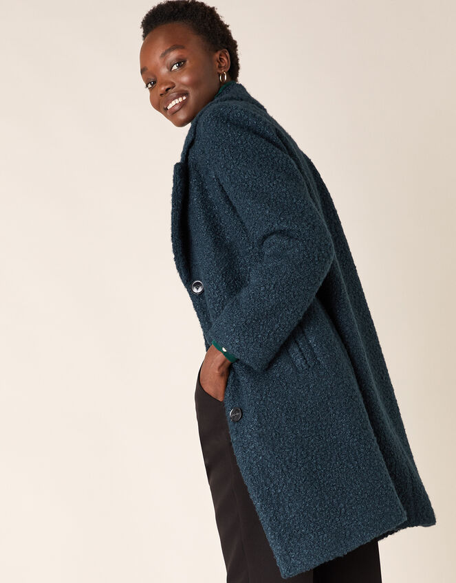 Boucle Single Breasted Long Coat, Teal (TEAL), large
