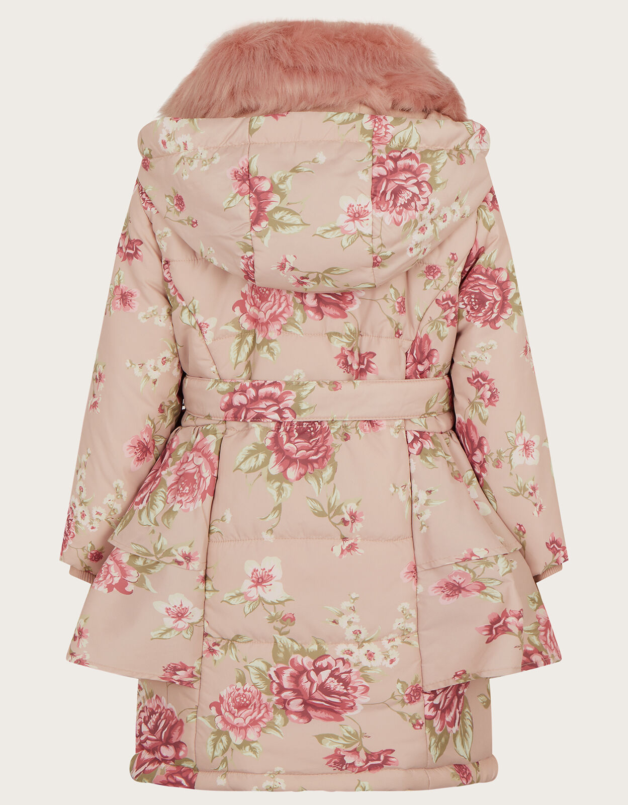 Vintage Floral Padded Coat with Hood Pink