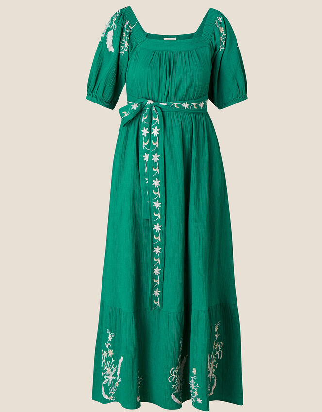 Double Faced Square Neck Embroidered Dress, Green (GREEN), large