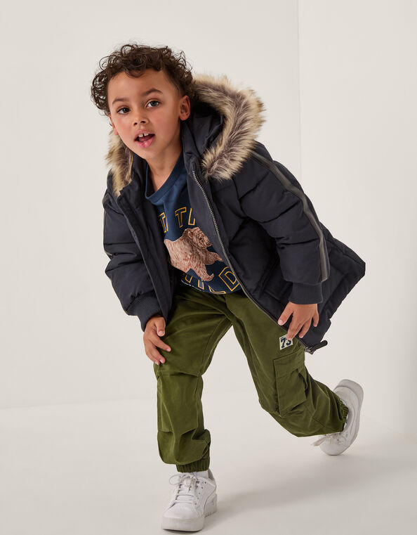 Mid Length Puffer Coat, Black (BLACK), large