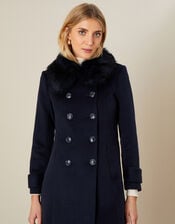 Fiona Faux Fur Collar Coat, Blue (NAVY), large