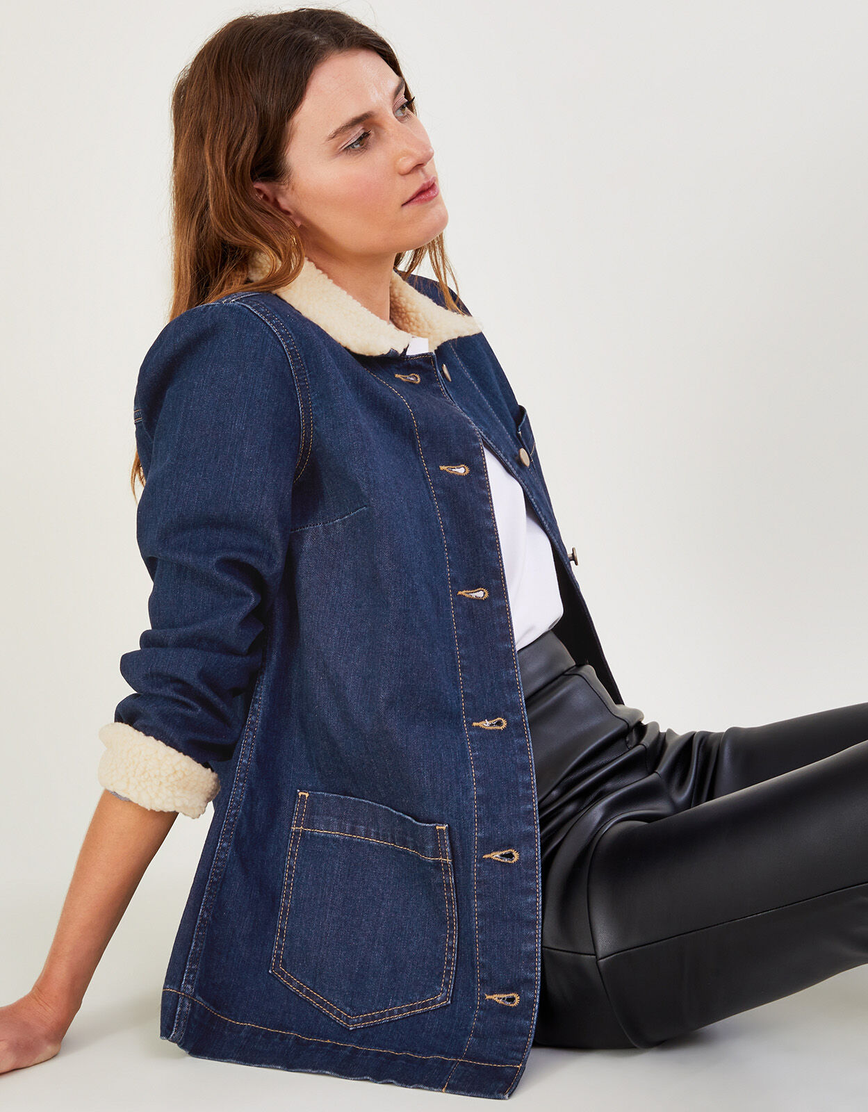 Longline borg clearance denim jacket