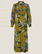 Sonya Floral Print Midi Dress, Green (KHAKI), large