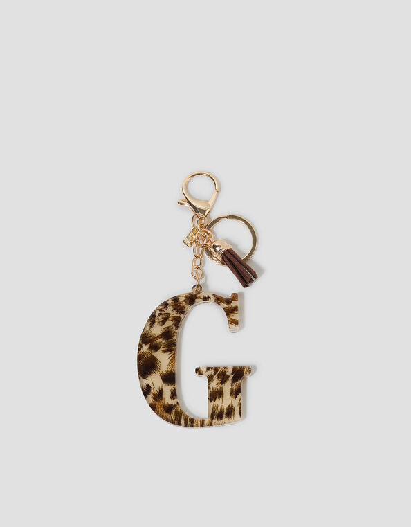 Leopard Print Resin Initial Keyring, Brown (BROWN), large