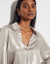 Lillie Metallic Collar Blouse, Natural (CHAMPAGNE), large