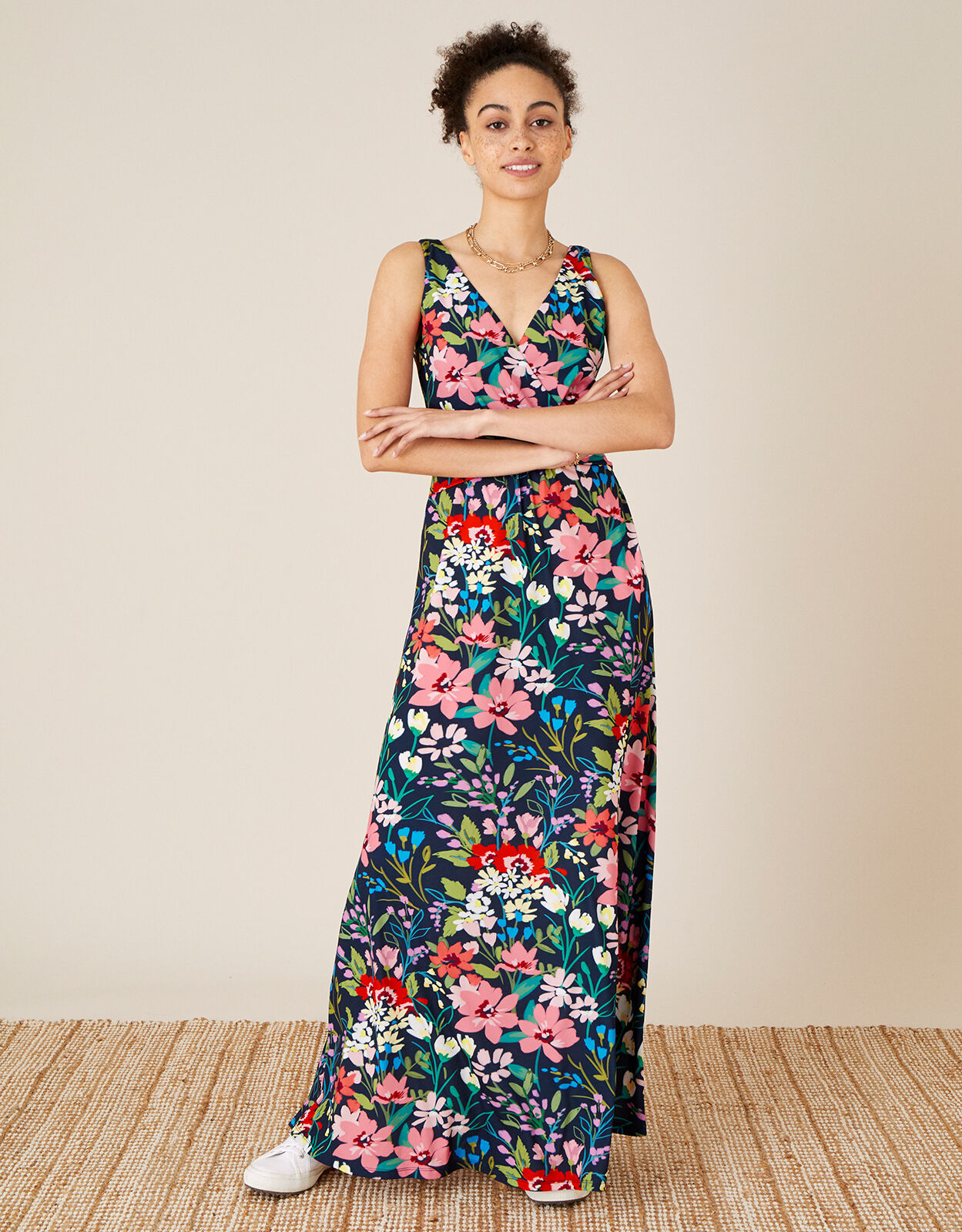 Nicole Floral Slinky Jersey Maxi Dress Blue Day Dresses