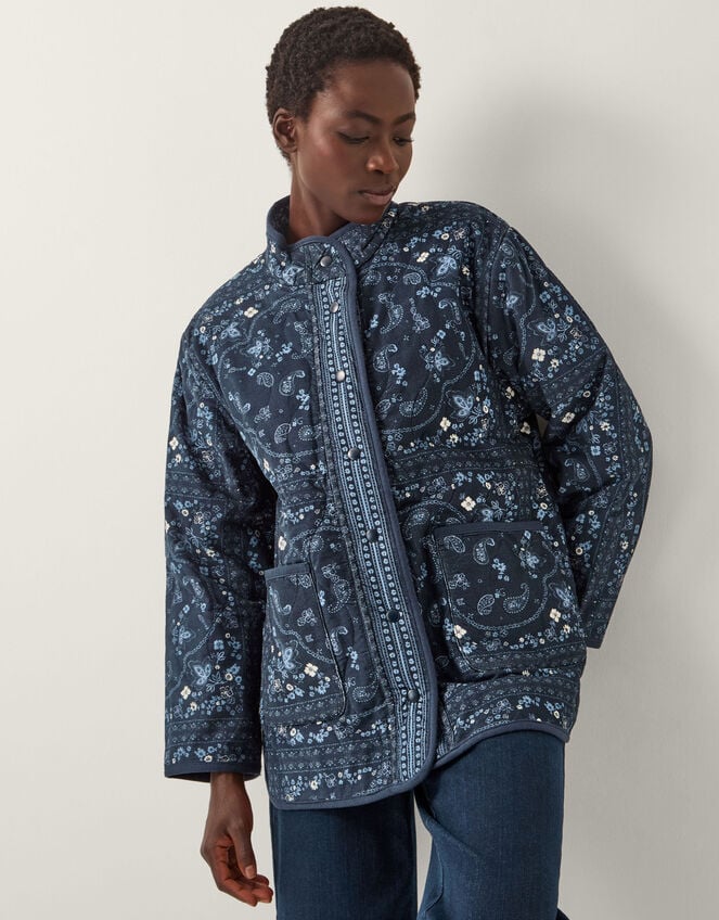 Mandy Paisley Print Quilted Corduroy Jacket, Blue (NAVY), large