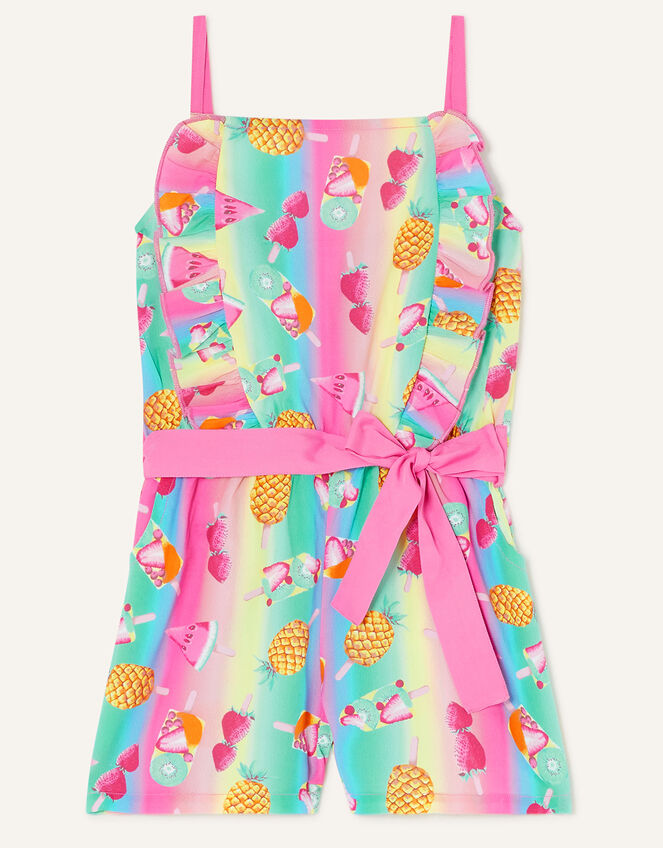 Fruit Stripe Ruffle Front Playsuit , Pink (PINK), large