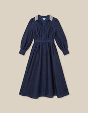 Hallie Embellished Collar Midi Shirt Dress, Blue (NAVY), large