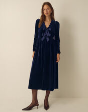 Britney V-Neck Bow Velvet Midi Dress, Blue (MIDNIGHT), large