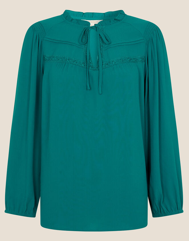 Lace Bib Blouse with LENZING™ ECOVERO™ , Teal (TEAL), large