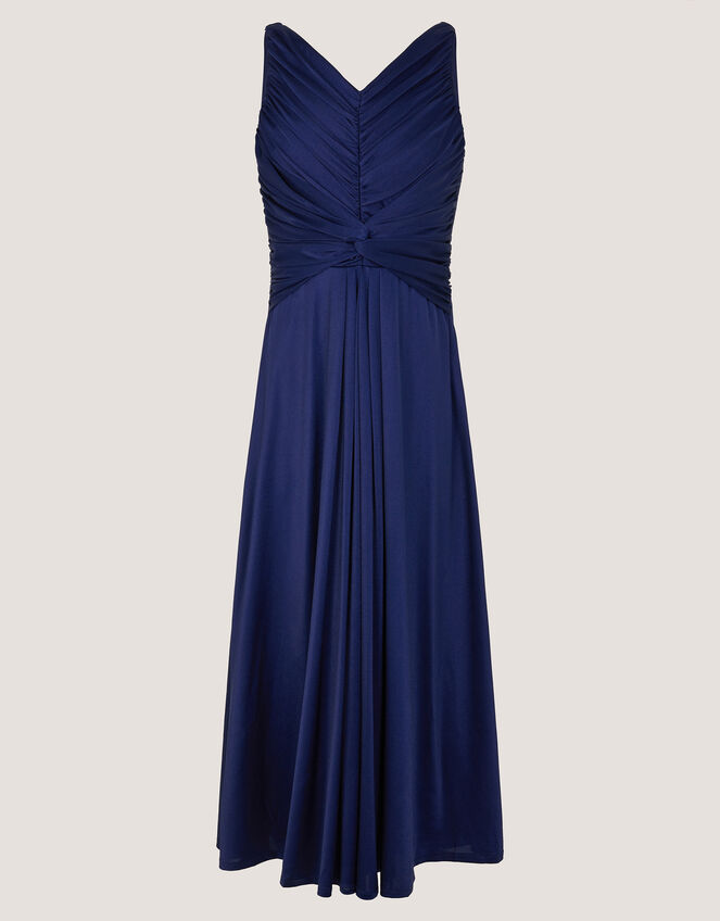 Skye Ruched Knot Jersey Prom Dress, Blue (NAVY), large